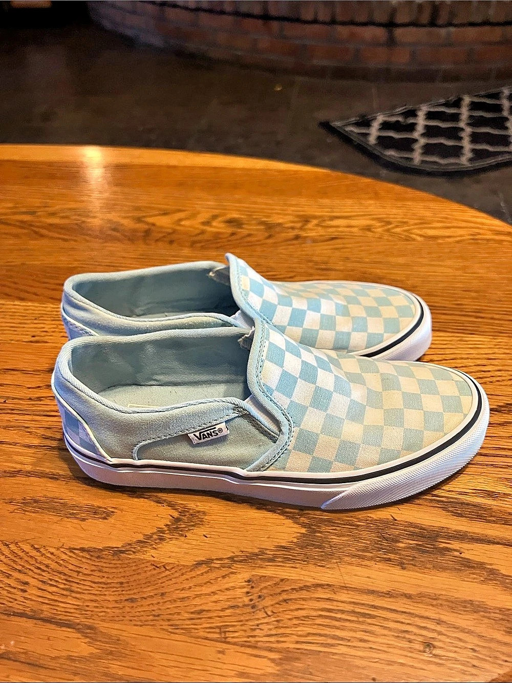 Vans Classic Slip-On Checkerboard Sneakers in Blue & White